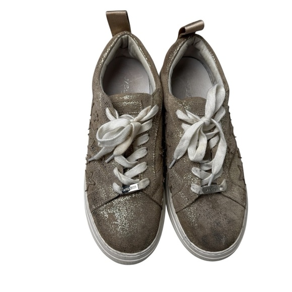 J/slides CoStarr Gold Platform Sneakers SZ 9 Celestial Star Shoes Glitter suede - Picture 7 of 11